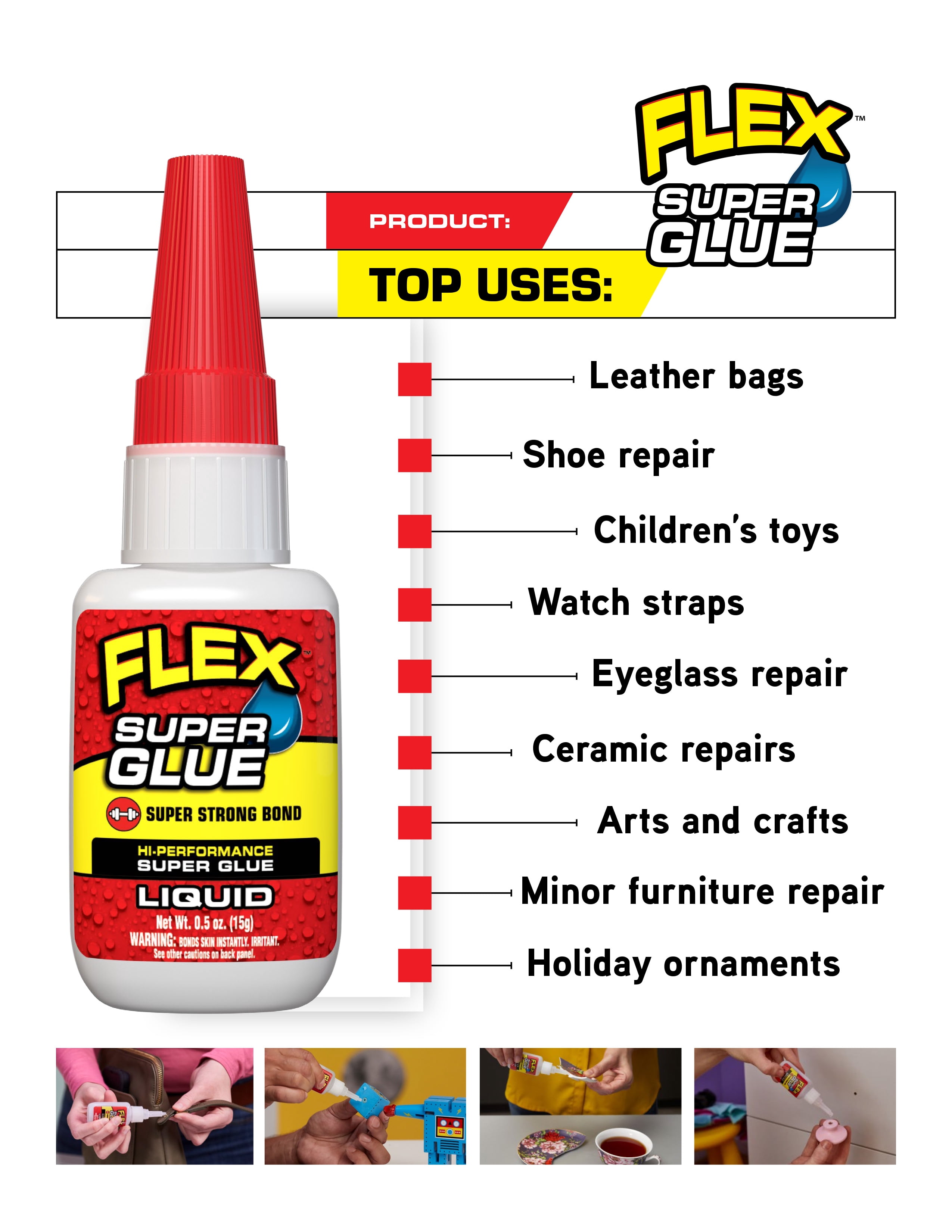 Flex Super Glue liquide 15 g – bouteille de colle instantanée