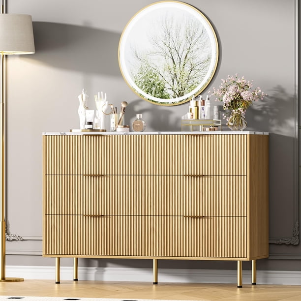 GloryStar Fluted 6 Drawers Dresser for Bedroom, Modern Chest of