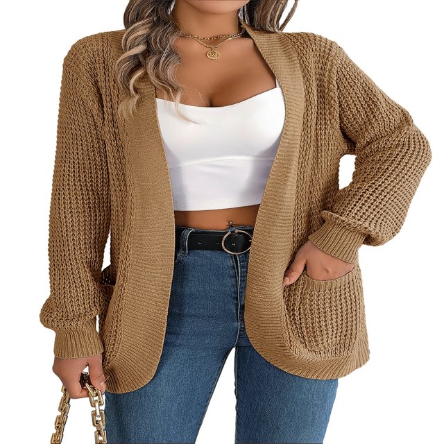 MesaSe Womens Open Front Knit Cardigan Long Sleeve Solid Color Pocket Sweater Loose Fall Tops S