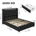thumbnail image 4 of Homfa Queen Size LED Bed Frame with 2 Storage Drawers, Modern Wingback PU Leather Crystal Button Upholstered Platform Bed Frame with Outlets and USB Ports & Display Platform, Black, 4 of 8