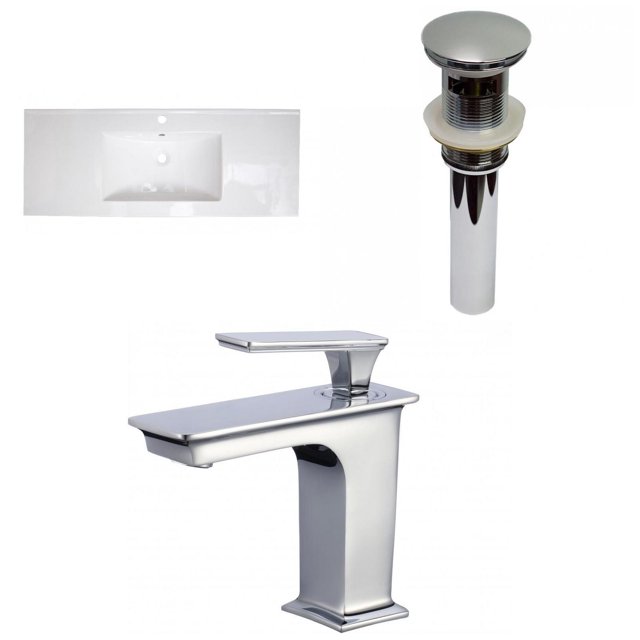 American Imaginations 39.75-in. W 1 Hole Ceramic Top Set In White Color - Overflow Drain Incl. AI-32923