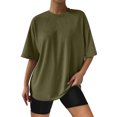 thumbnail image 2 of B91xZ Womens Trendy Tops Loose Fit V Neck Cotton Basic Solid Color Tees Tops,AG S, 2 of 4