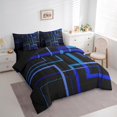 thumbnail image 3 of Geometric Square Bed in a Bag 7pcs Black and Navy Blue Bedding Set, Modern Abstract Full Size Comforter Set Contemporary Rectangle Bedding Comforter Sets, Mid Century Lines Bed Set for Boys Girls, 3 of 6