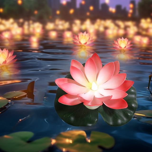 Lisbinx Water Sensing Lotuse Pool Lamp Floating Lotuse Pool Lamp Water Sensing Floating Pool Lamp LED Floating Solar Pool Lamp Diwali Festival Blessing River Lantern