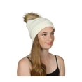 thumbnail image 1 of Gravity Threads Cable Knit Faux Fur Pom Pom Beanie Hat, Ivory, 1 of 2