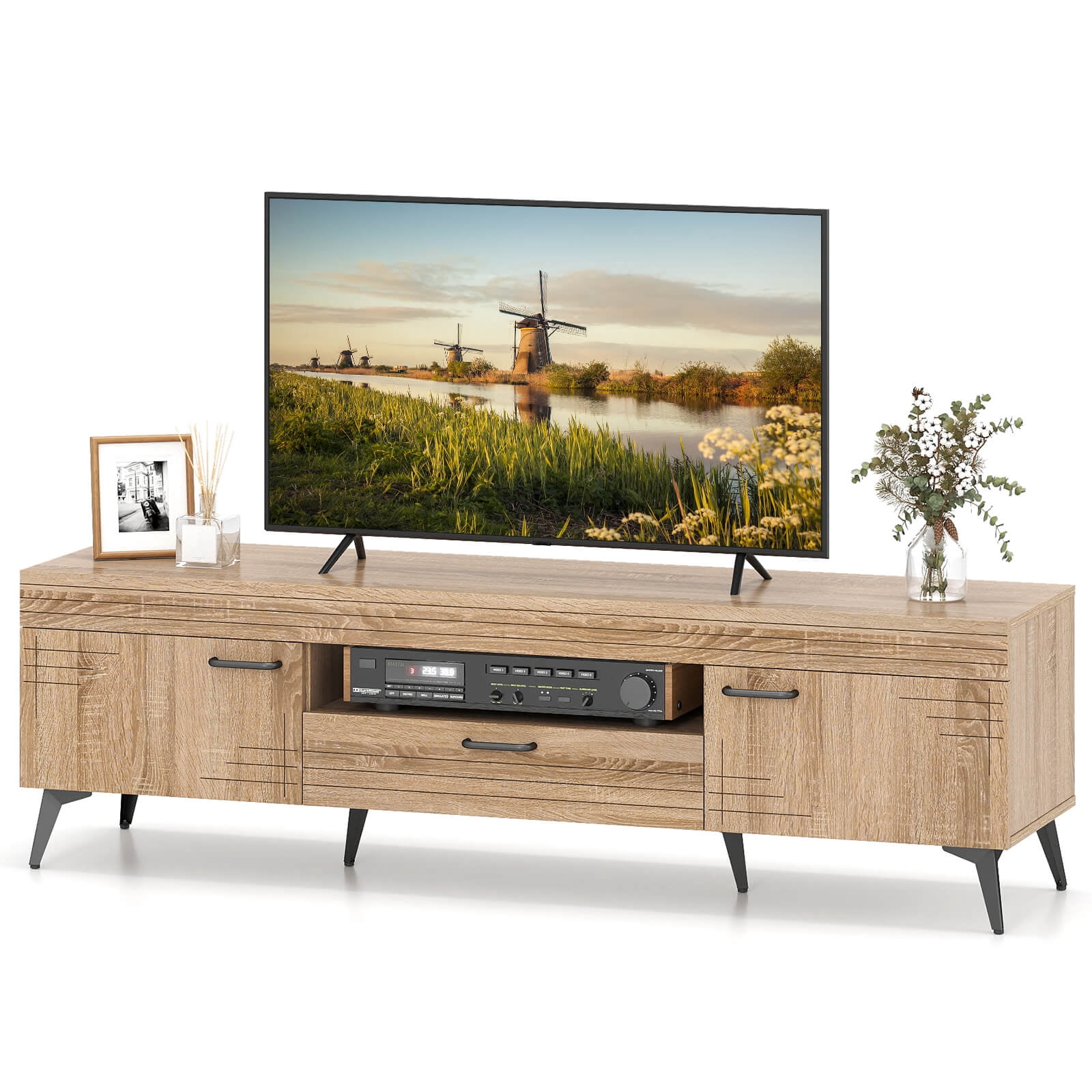 Costway TV Stand for 65 Inch TVs Modern Entertainment Center w/Drawer 2 Storage Cabinets
