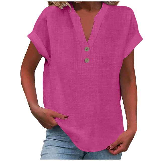 Hot Sale!! Mode Décontractée pour Femmes Col en V Boutonné Manches Courtes T-Shirt