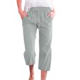 thumbnail image 1 of Innerwin Women's Solid Color Loose Wide Leg Capri Pants, Cropped Bottoms, Night Pea Green, 2XL, 1 of 2