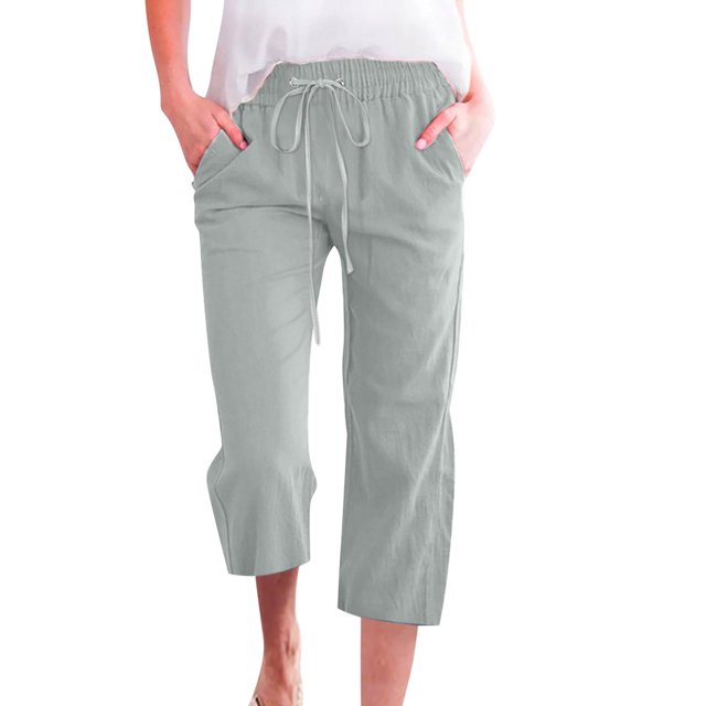 Innerwin Women's Solid Color Loose Wide Leg Capri Pants, Cropped Bottoms, Night Pea Green, 2XL