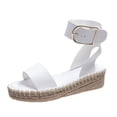 thumbnail image 2 of LSLJS Sandales d'Été pour Femmes à Talon Compensé, Semelle Épaisse, Paille Tressée, Boucle Métallique, 2 of 9