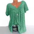 thumbnail image 2 of Pompotops Women Plus Size Short Sleeves V-Neck Print Blouse Pullover Tops Shirt, 2 of 8