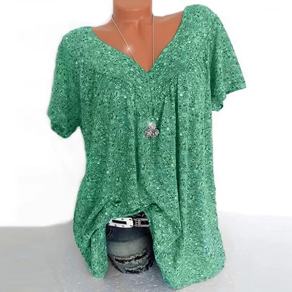 Summer Savings Clearance! Women Plus Size Short Sleeve V-Neck Printed Blouse, Casual Pullover Top, Loose Fit Shirt, Summer T-shirt for Comfortable Everyday Wear Clearance Sales Today Deals Prime