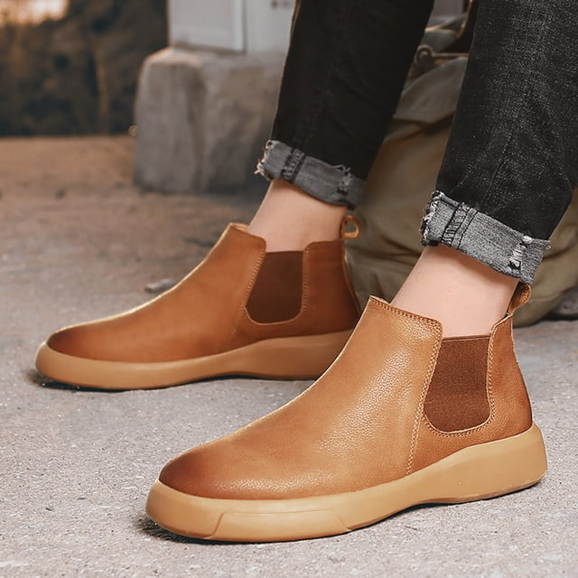 LSLJS Bottes à la Cheville pour Hommes, Bottes pour Hommes Polyvalentes de Printemps et Mi-Mollet, Couleur Unie, Plates