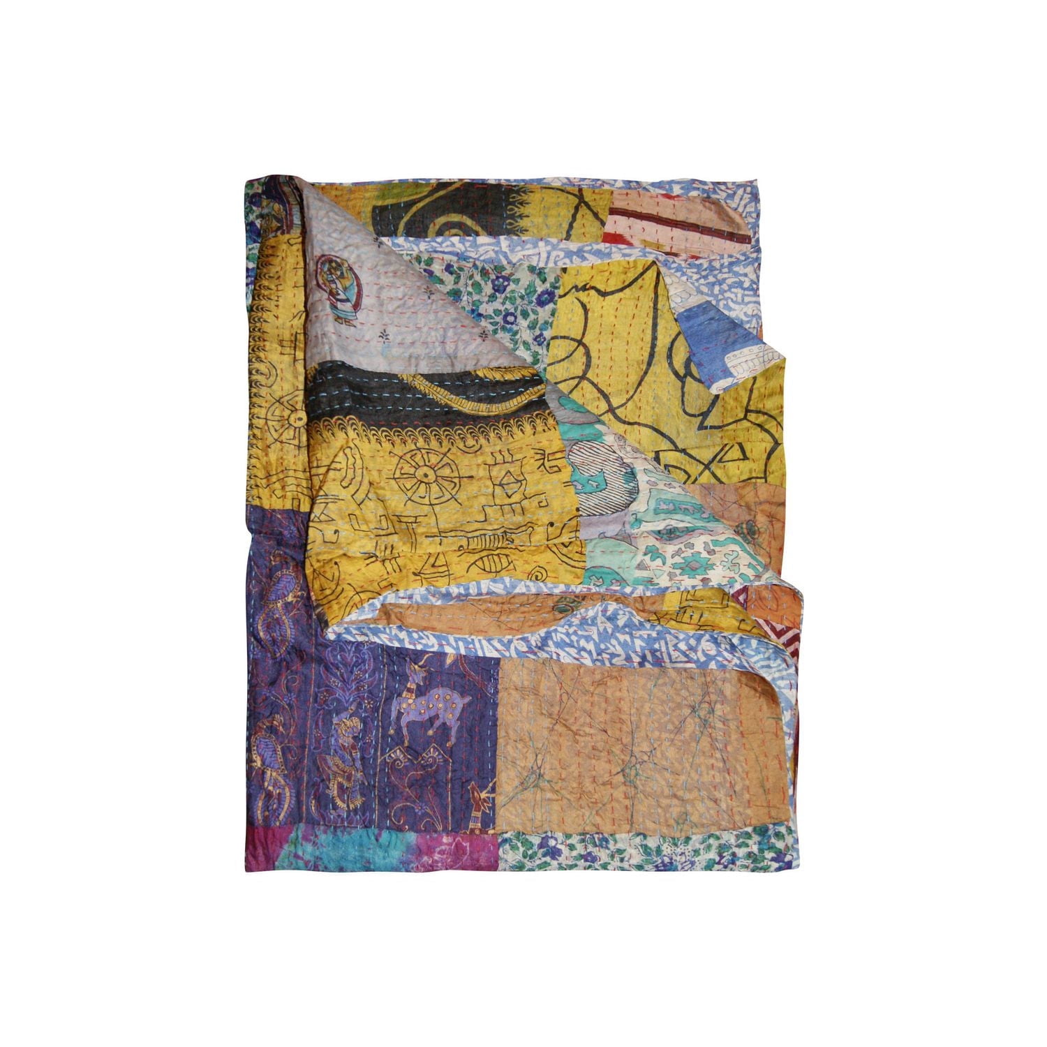 Kantha Silk Throw Blanket 60"X90"