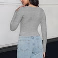 thumbnail image 4 of Timegard Ribbed Tops for Women Scoop Neck Cropped Slim Fitting Blouse Fall Casual Comfy Long Sleeve Tops, 4 of 7