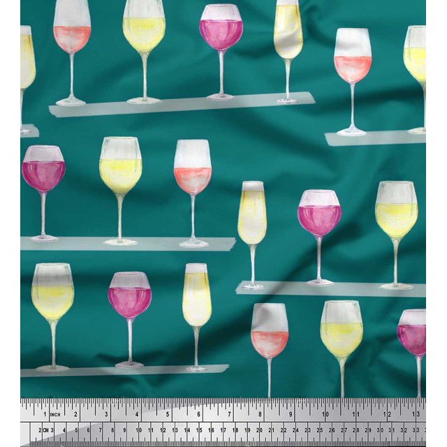 Soimoi polyester Crepe Fabric Wine Glass Bar Decor Fabric Printed Yard 42 Inch Wide