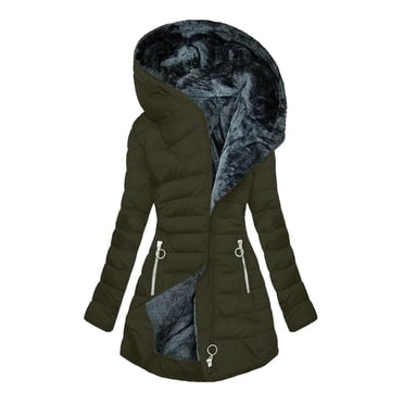 UPPADA Manteaux d'Hiver Longs Matelassés pour Femmes à Capuche Imperméables Doublés en Molleton Chauds Long Manteau Matelassé Épais à Fermeture Éclair Parka Manteau d'Extérieur avec Capuche en Fausse Fourrure Manteau Matelassé pour Femmes à Enfiler Vert Armée,TG