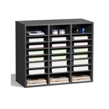 VEVOR Organiseur de Littérature en Bois 24 Compartiments avec Tablettes Ajustables Gris