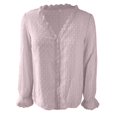 thumbnail image 3 of Chemisier Uni pour Femmes, Chemise en Chiffon à Col en V, Dentelle Brodée, Manches Longues, 3 of 5