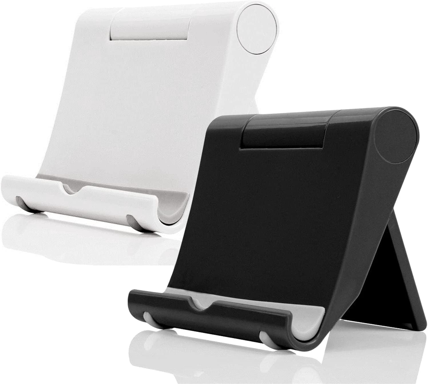 Cell Phone Stand for Desk 2 Pack Mobile Phone Holders Desktop Tablet Stand, Foldable Phone Dock Universal Adjustable Tablet Stand for Desk Compatible with Cell Phone Support (Black+White)