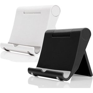 Cell Phone Stand for Desk 2 Pack Mobile Phone Holders Desktop Tablet Stand, Foldable Phone Dock Universal Adjustable Tablet Stand for Desk Compatible with Cell Phone Support (Black+White)