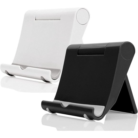 Cell Phone Stand for Desk 2 Pack Mobile Phone Holders Desktop Tablet Stand, Foldable Phone Dock Universal Adjustable Tablet Stand for Desk Compatible with Cell Phone Support (Black+White)