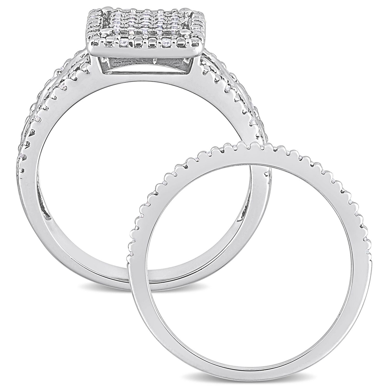 Miabella Ensemble de Bague mariage carré halo en argent sterling avec diamant de 1/3 carat P.T
