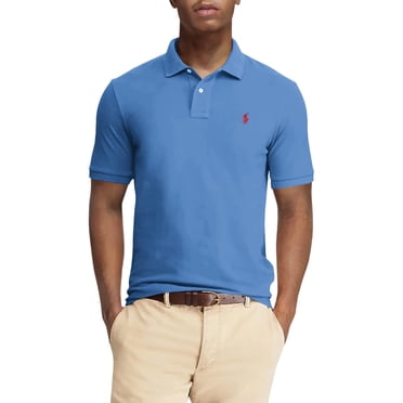 Ralph Lauren Mens classic Fit Mesh Pony Logo Polo Shirt (M, DeltaBlue)