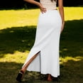 thumbnail image 4 of Tauxra Solid Color Maxi Skirt for Women Elastic Waist Long Skirt with Drawstring Casual Flowy Boho Skirt Summer Spring Daily Wear Solid Color Long Skirt for Women, 4 of 5