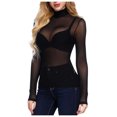 thumbnail image 1 of Besolor Haut à Col Roulé pour Femme en Maille Transparente, Coupe Ajustée, Manches Longues, Transparent, Tenue de Boîte de Nuit, Blouse Chemise de Fête, 1 of 7