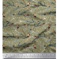 thumbnail image 1 of Soimoi Green Rayon Fabric Branch,Dot & American Robin Bird Decor Fabric Printed BTY 42 Inch Wide, 1 of 3