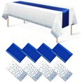 thumbnail image 1 of 1 Pack Plastic Table Cloth Cover + 1 Pack Satin Table Runner for Parties  Disposable Tablecloth for Rectangle Tables  Birthday Wedding Graduation Mather Valentine‘s Day Christmas Party Su, 1 of 8