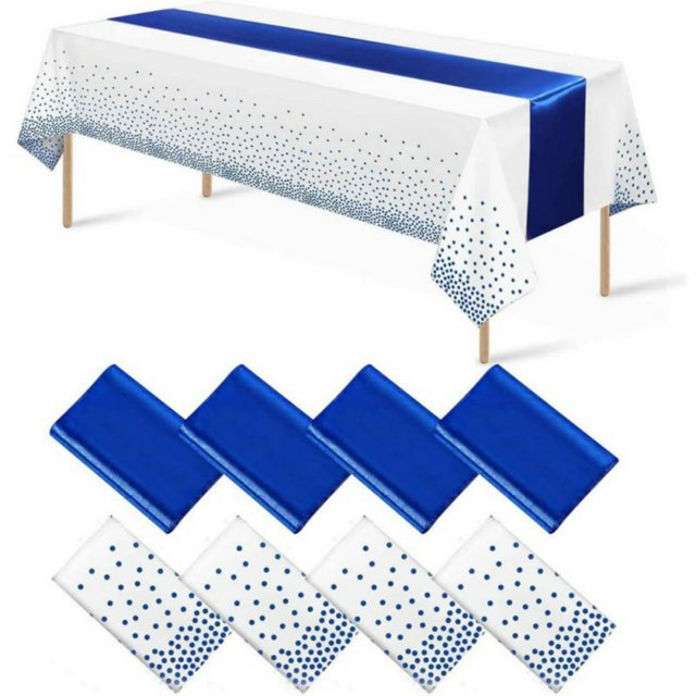 1 Pack Plastic Table Cloth Cover + 1 Pack Satin Table Runner for Parties Disposable Tablecloth for Rectangle Tables Birthday Wedding Graduation Mather Valentine‘s Day Christmas Party Su