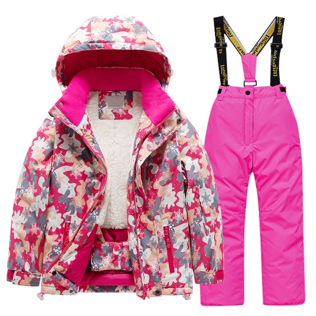 Hiiyo Kids Fleece Lined Ski Jacket & Pants Set Winter Snowboarding Winter Warm Snow Suits