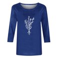 thumbnail image 4 of HKEJIAOI Chandail à Col Rond pour Femmes, Manches 3/4, T-Shirts Graphiques Mignons avec Fleurs, Haut d'Été Décontracté, A-Bleu G, 4 of 4