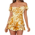 thumbnail image 2 of TIMIFIS Summer Dresses Women Boho Romper Off Shoulder Ruffle Chiffon Shorts Jumpsuit Playsuits Jumpsuits Rompers Overalls ummer, 2 of 7
