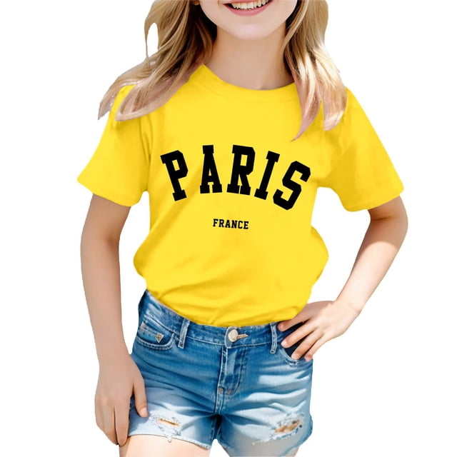 Chemises de Sport pour Filles 4t Chemise Garçon et Fille Mode Décontractée Imprimé Col Rond Manches Courtes T-Shirt Haut