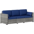thumbnail image 1 of Outsunny Outdoor Sofa w/ Cushions, PE Rattan Patio Couch, Dark Blue, 1 of 10