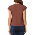 thumbnail image 3 of INSPIRE CHIC Women's Solid Blouse V Neck Ruffle Cap Sleeve Lightweight Work Blouse S Brown, 3 of 5