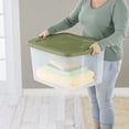 thumbnail image 3 of Sterilite 66 Liter EZ Carry, Clear Plastic Storage Bin with Full-Grip Handles and Green Lid, 6 Pk, 3 of 9