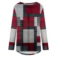 thumbnail image 4 of IROINID Aubaines T-Shirts à Manches Longues pour Femmes, Détente, Col Rond, Imprimé Géométrique, Hauts, Rouge, 4 of 5