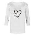thumbnail image 4 of Plebaso Hauts Cœur pour Femmes Manches 3/4 Col Rond T-Shirts Décontractés Imprimé Chandail Femmes 2025 Tee Blouses, 4 of 4