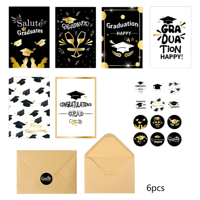 Fesfesfes Clearance 2025 Graduation Blessing Cards (6 pcs) with Stickers & Envelopes for Classmates, Teachers & Family Gifts Classmate Gift Graduation Card Multicolor