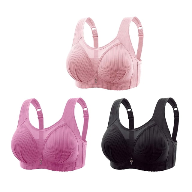 Timegard 3pc Bras for Women No Underwire Mesh Adjustable Strap Full Coverage Breathable Comfy Seniors Bra