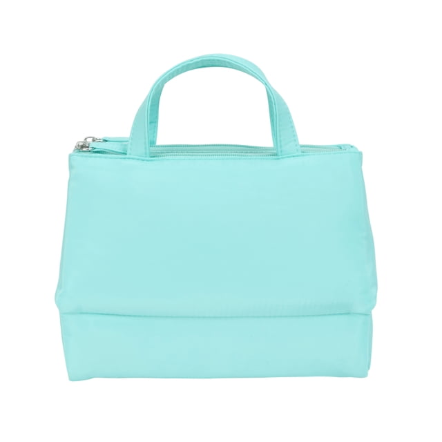 EQB - Trousse Cosmétique - 3 Pcs en Bleu Pâle avec Deux Poignées, Comprenant Trois Compartiments à Fermeture Éclair, Dont une section Inférieure pour des Articles de Soins de la Peau Ou de Maquillage Plus Grands et Deux sections Supérieures pour Pinceaux et Rouges à Lèvres, Idéal pour un Rangement de Maquillage Organisé et les Voyages.