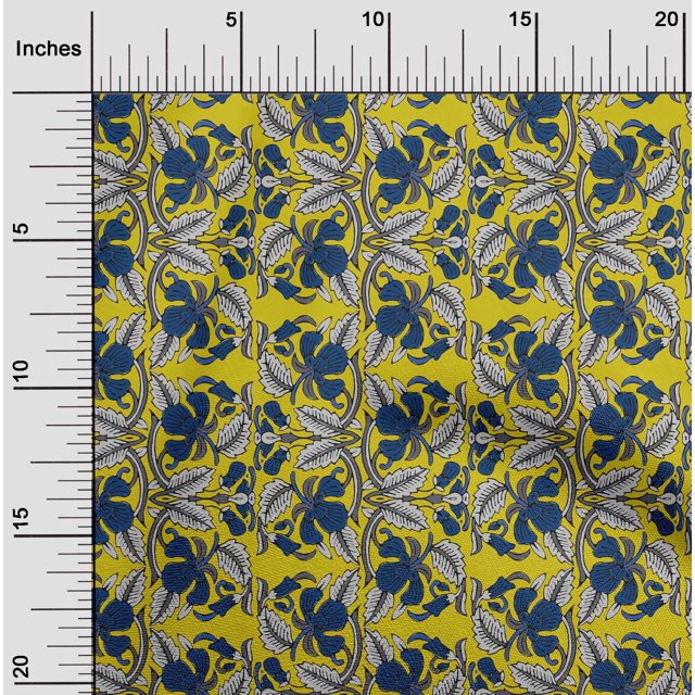 oneOone Cotton Poplin Fabric Leaves & Floral Block Printed Craft Fabric BTY 42 Inch Wide