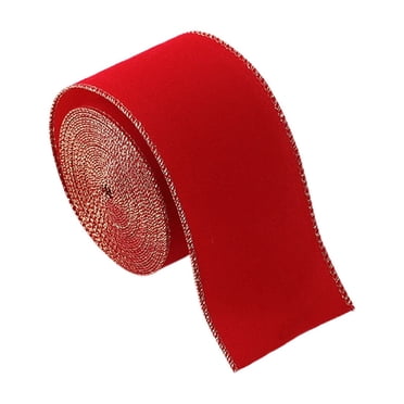 TopLLC Ruban de Velours Rouge de Noël Filaire, Ruban de Tissu Rouge Filaire 2,5 Pouces x 2,2 Yard avec Bordure Dorée, Ruban Décoratif pour Sapin de Noël Décorations de Noël pour Emballage Cadeau Nœud Couronne Guirlande