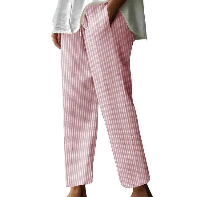 FNFYFH Clearance Plus Size Comfortable Ladies Linen Trousers Loose