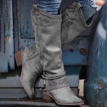Babysbule Bottes pour Femmes Liquidation Femmes Mode Cowboy Équitation Décontractées Chaudes Talons Moyens Tige Moyenne Chaussures