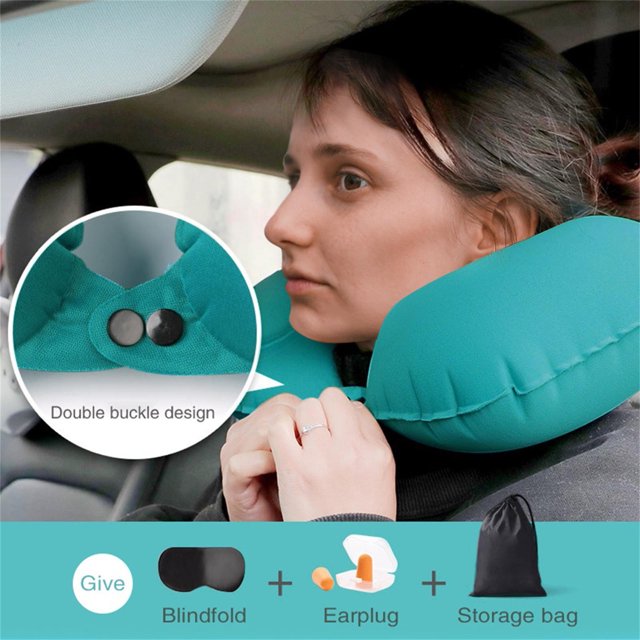 Cagogo under $5 3Pcs Travel Inflatable Neck Pillow, Inflatable U Shape Travel Neck Pillow, Self Inflating Airplane Car Support Cushion, Portable Compact Memory Foam Comfort